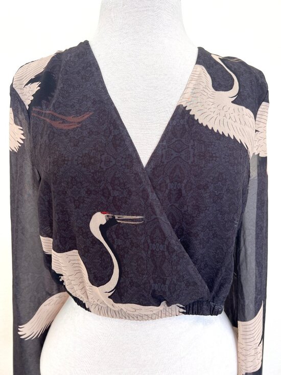 NWT "Show Me Your Mumu" - Crop Top - Black Sheer White Crane - Size Small - Picture 3 of 12